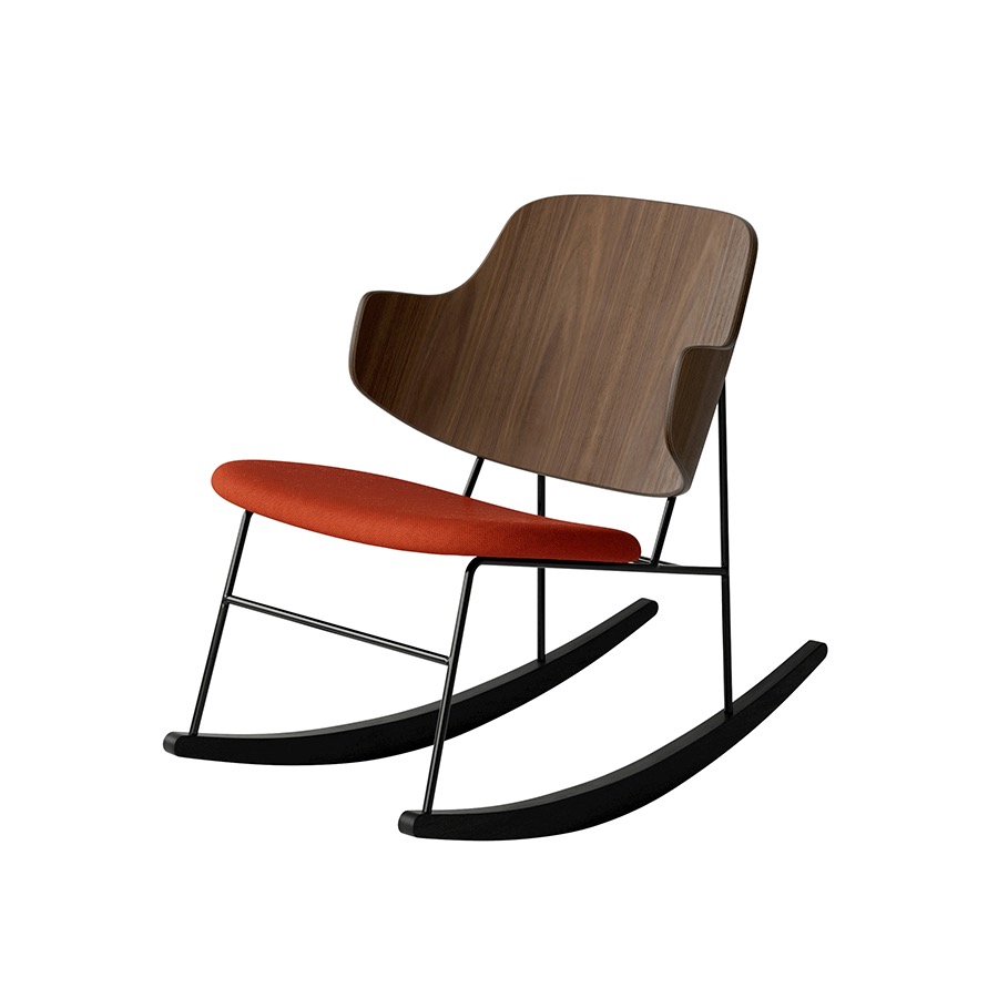 메누 펭귄 락킹 체어 Penguin Rocking Chair, Seat Upholstered Black Steel / Walnut / Hallingdal 600