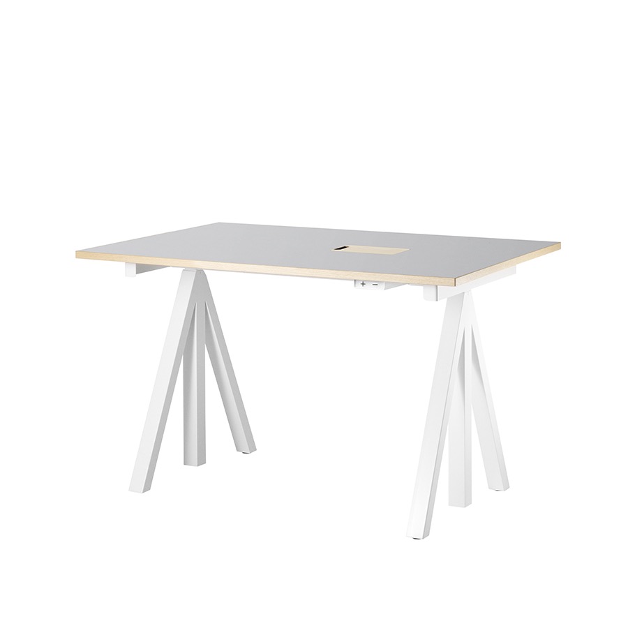 스트링 웍스 테이블 String System Height adjustable work desks Light Grey Linoleum Top + White Frame