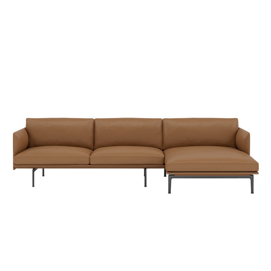무토 아웃라인 소파 Outline Sofa Chaise Lounge - Right Black/Refine Leather Cognac